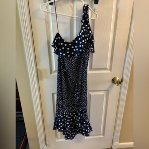 a new day Navy and White Polka Dot Asymmetrical Dress